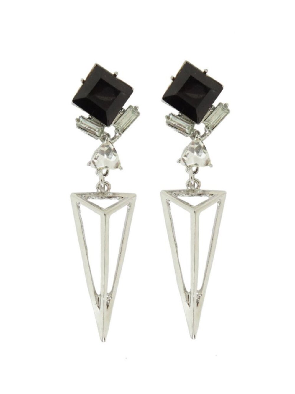 Silver Plated Geometric Drop Earrings for Women Black Crystal Resin Earrings - Picture 2 of 5